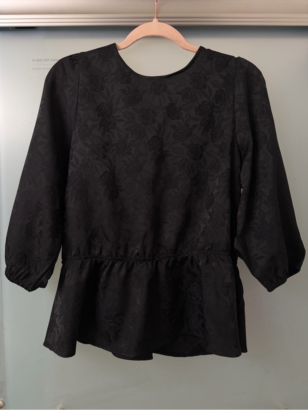 a new day Black Floral Jacquard Peplum Blouse